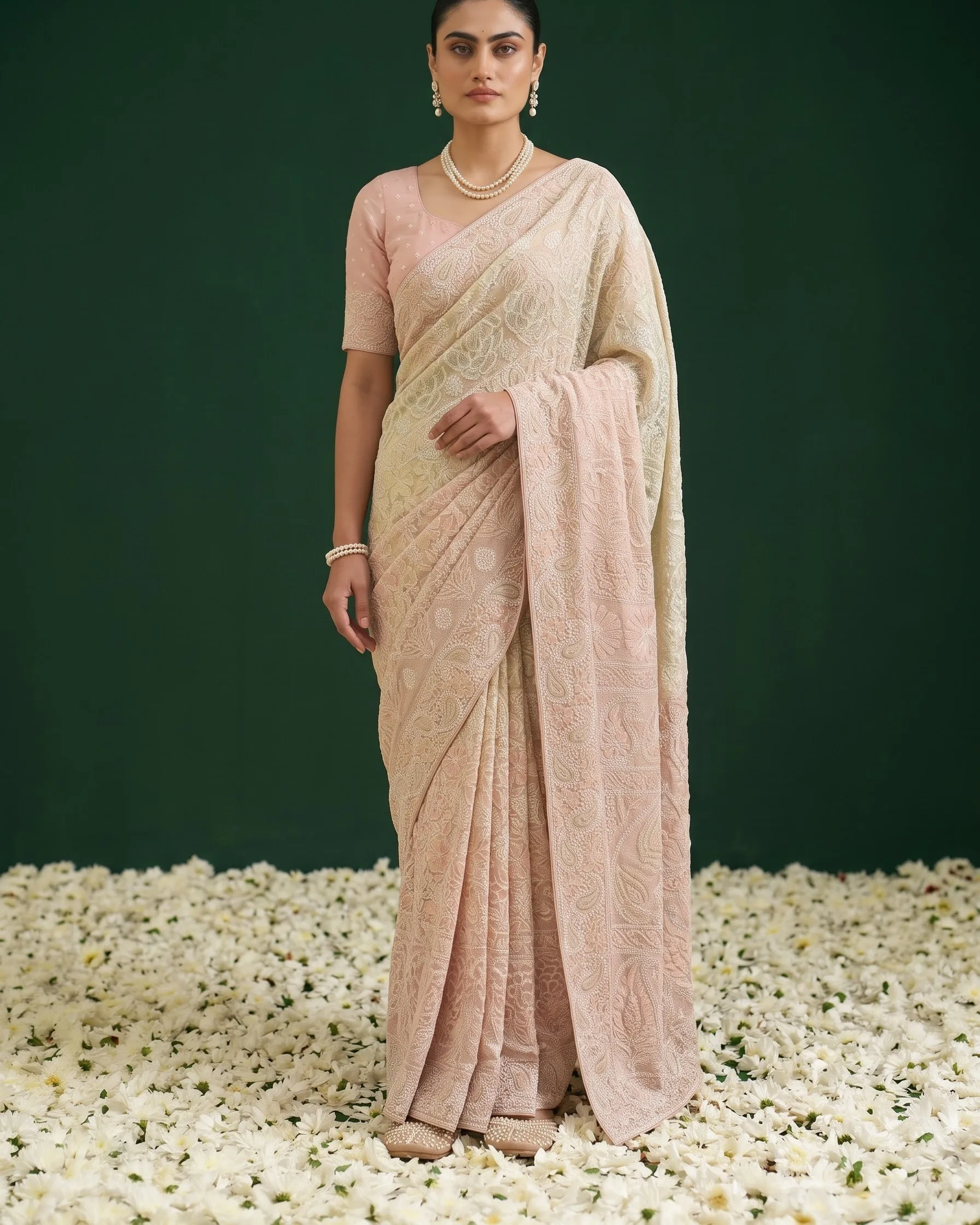AI saree on-model photoshoot, finished frame