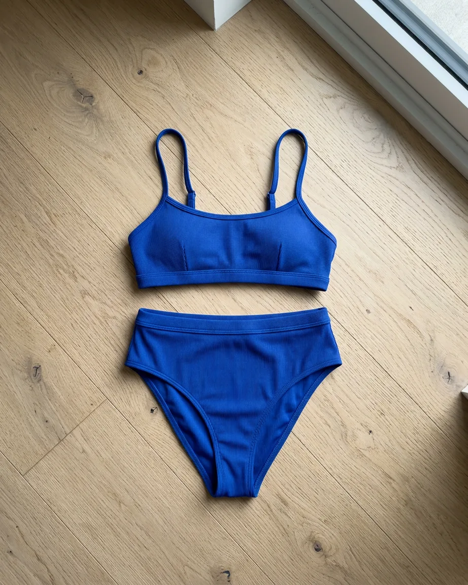 swimwear product photo as sent, before the flat-lay to model