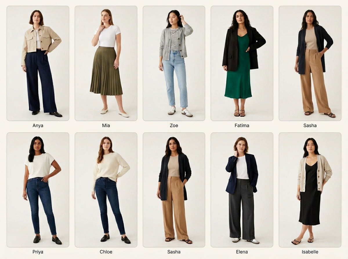 Every skin tone One click — womenswear AI photography