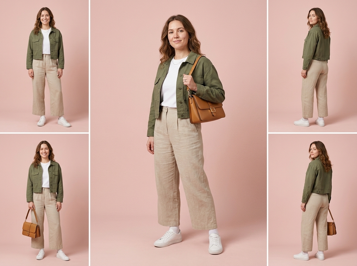 Her full lookbook No studio booked — womenswear AI photography